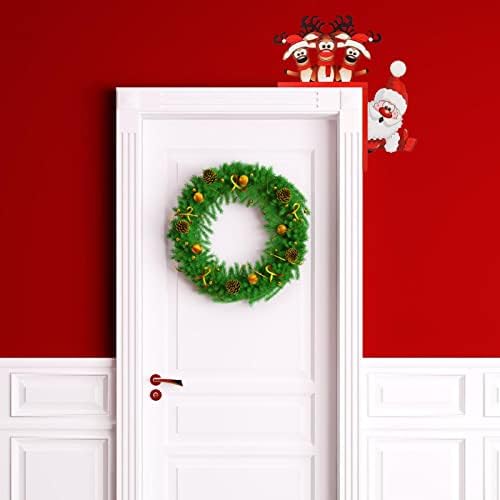 קישוט מסגרת דלת חג המולד של Caneem | פינת דלת עץ סנטה קלאוס איילים שלט | מסגרות חלון חג המולד לעיצוב קיר,